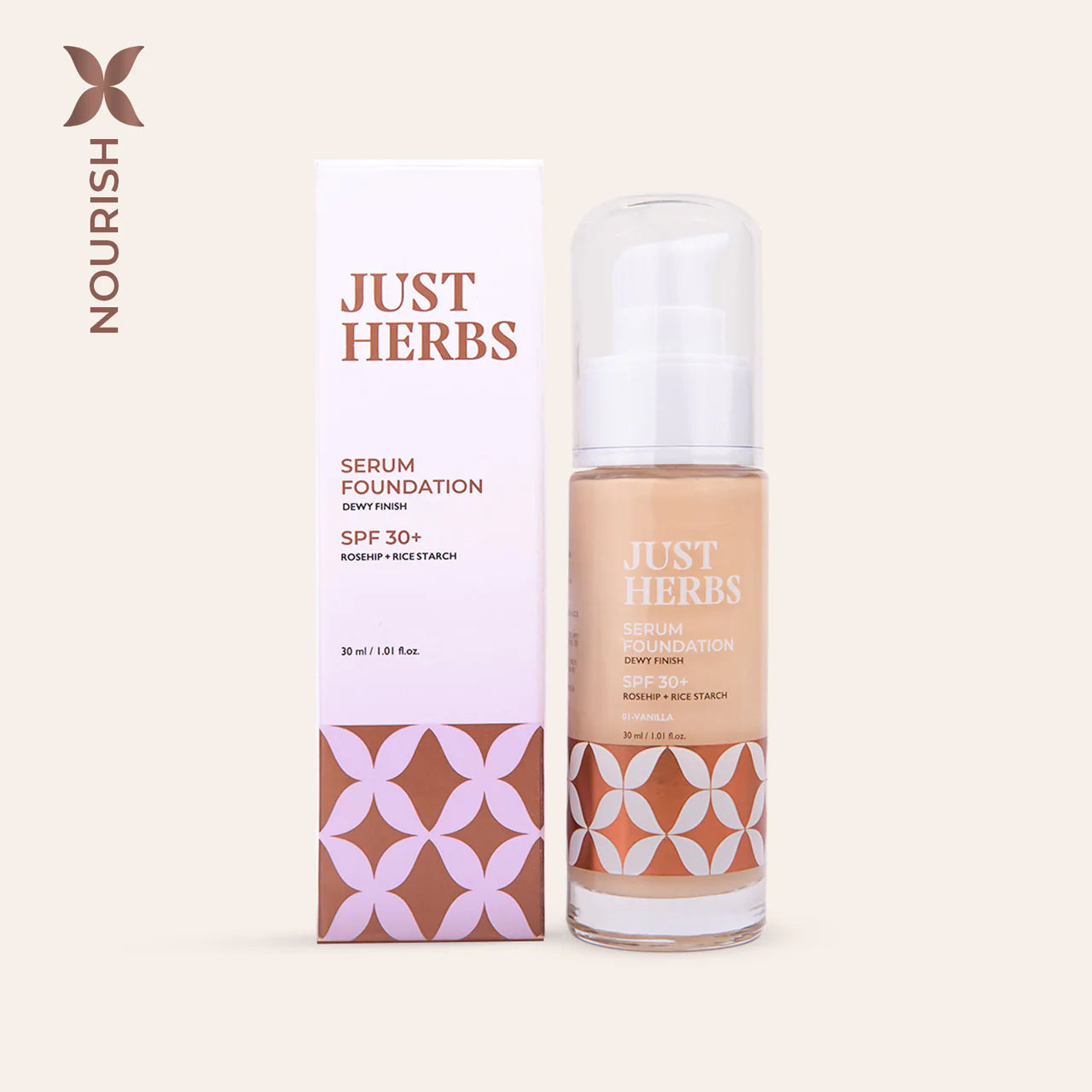 Just Herbs Serum Foundation Dewy Finish SPF 30+ with Rosehip and Rice Starch