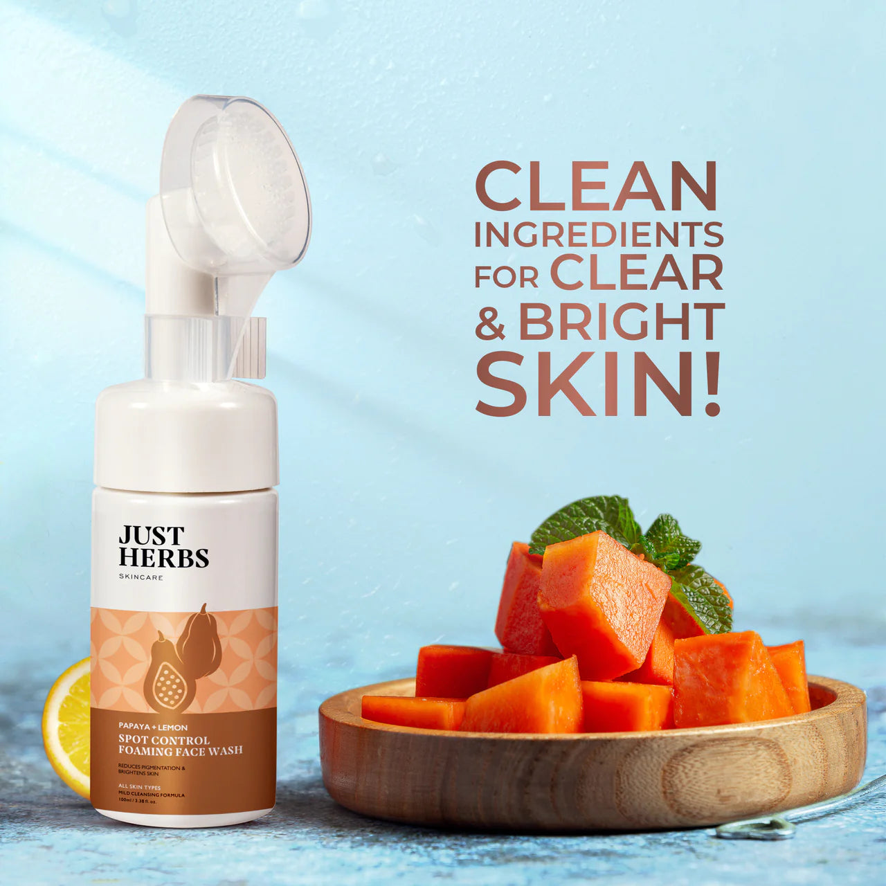Just Herbs Foaming Face Wash with Papaya & Lemon for Spot Reduction