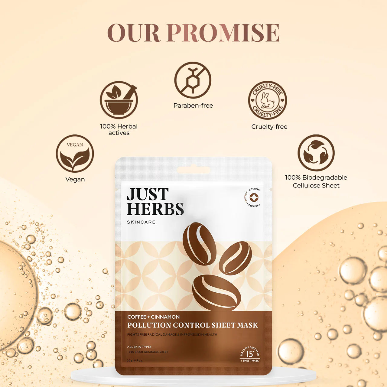 Just Herbs Coffee Sheet Mask with Cinnamon For Pollution Control