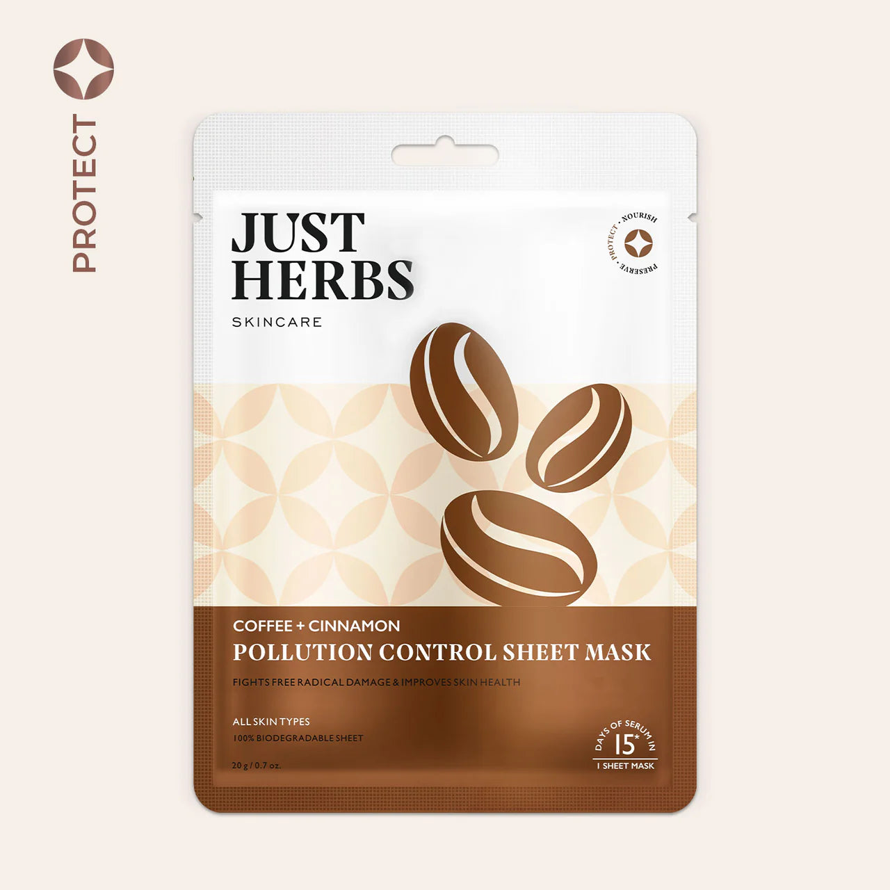 Just Herbs Coffee Sheet Mask with Cinnamon For Pollution Control