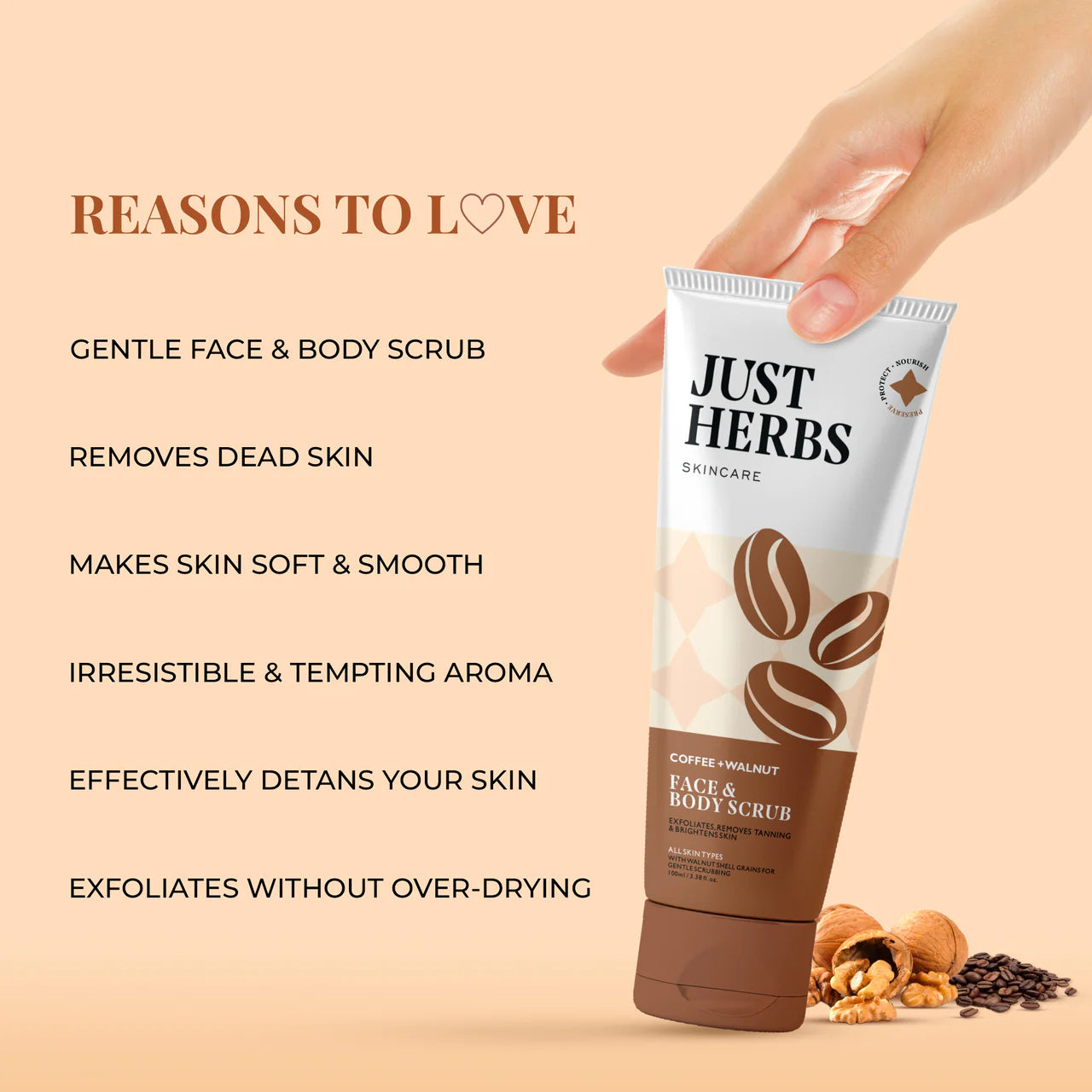 Just Herbs Face and Body Scrub - Coffee and Walnut