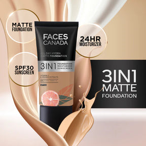 Facescanada 3-in-1 All Day Hydra Matte Foundation Hydrating Lightweight Matte Formula