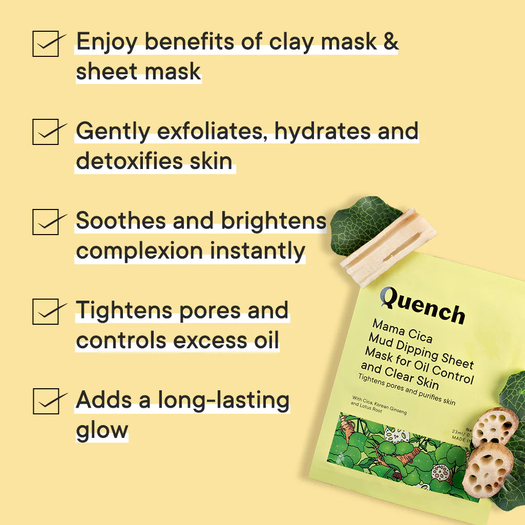 Quench Mama Cica Mud Dipping Sheet Mask for Oil Control and Clear Skin - 23 ML