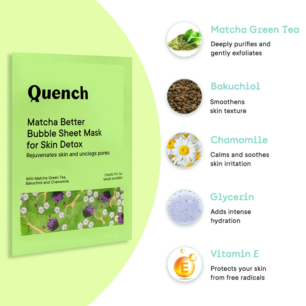 Quench Matcha Better Bubble Sheet Mask for Skin Detox - 21 ML