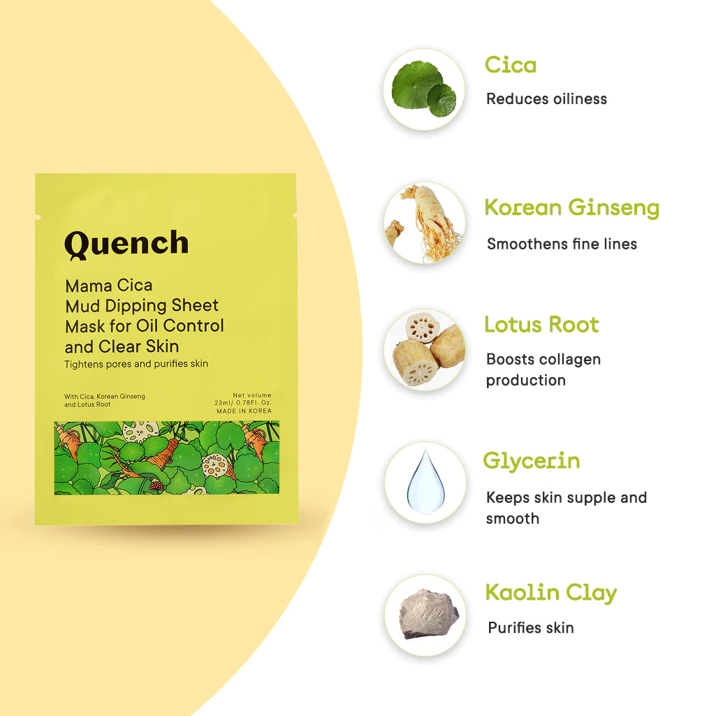 Quench Mama Cica Mud Dipping Sheet Mask for Oil Control and Clear Skin - 23 ML