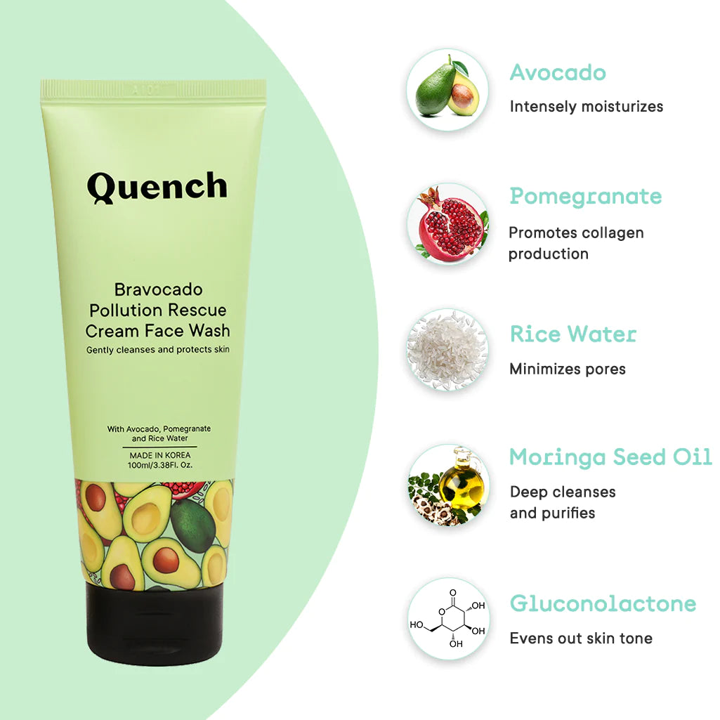 Quench Bravocado Pollution Rescue Cream Face Wash - 100 ML
