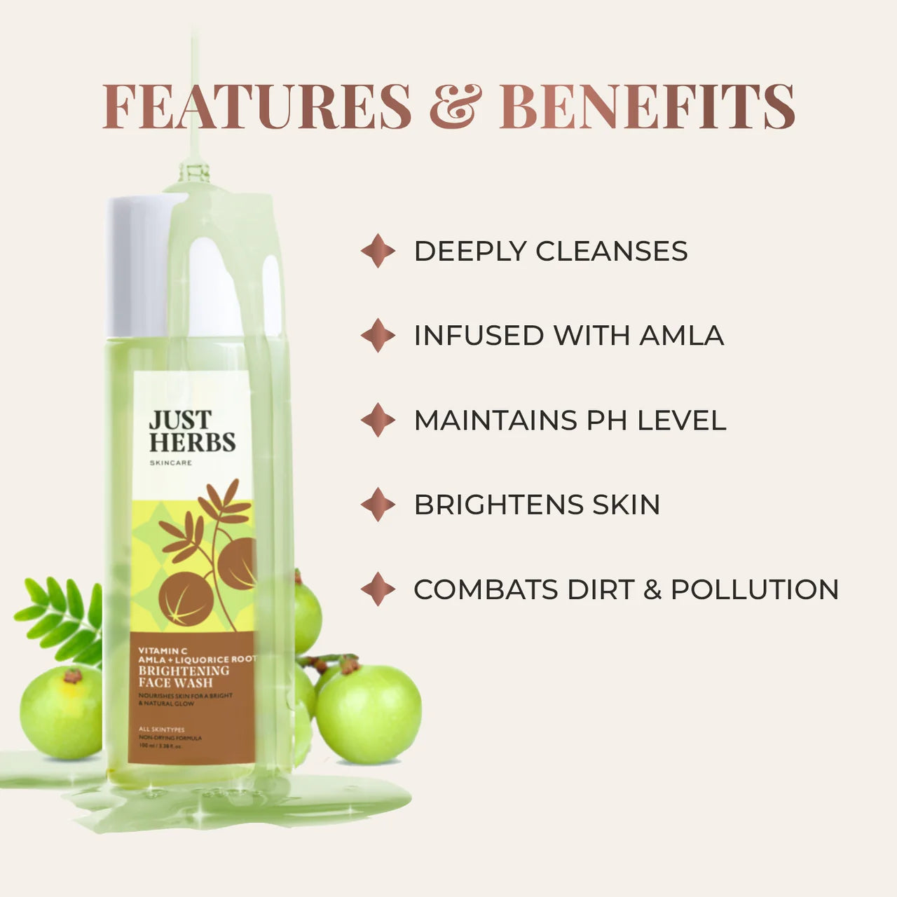 Just Herbs Brightening Face Wash - Vitamin C Amla & Liquorice Root