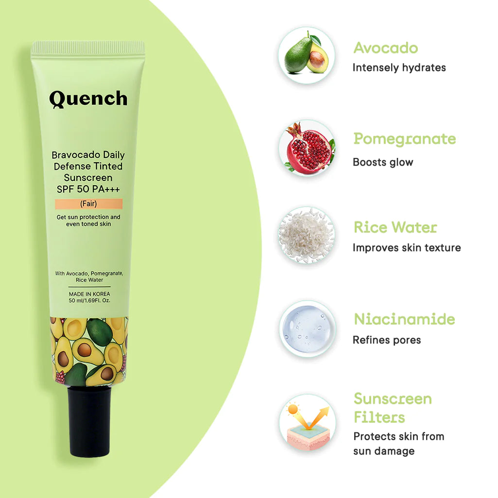 Quench Bravocado Daily Defense Tinted Sunscreen SPF 50 PA+++ - Light