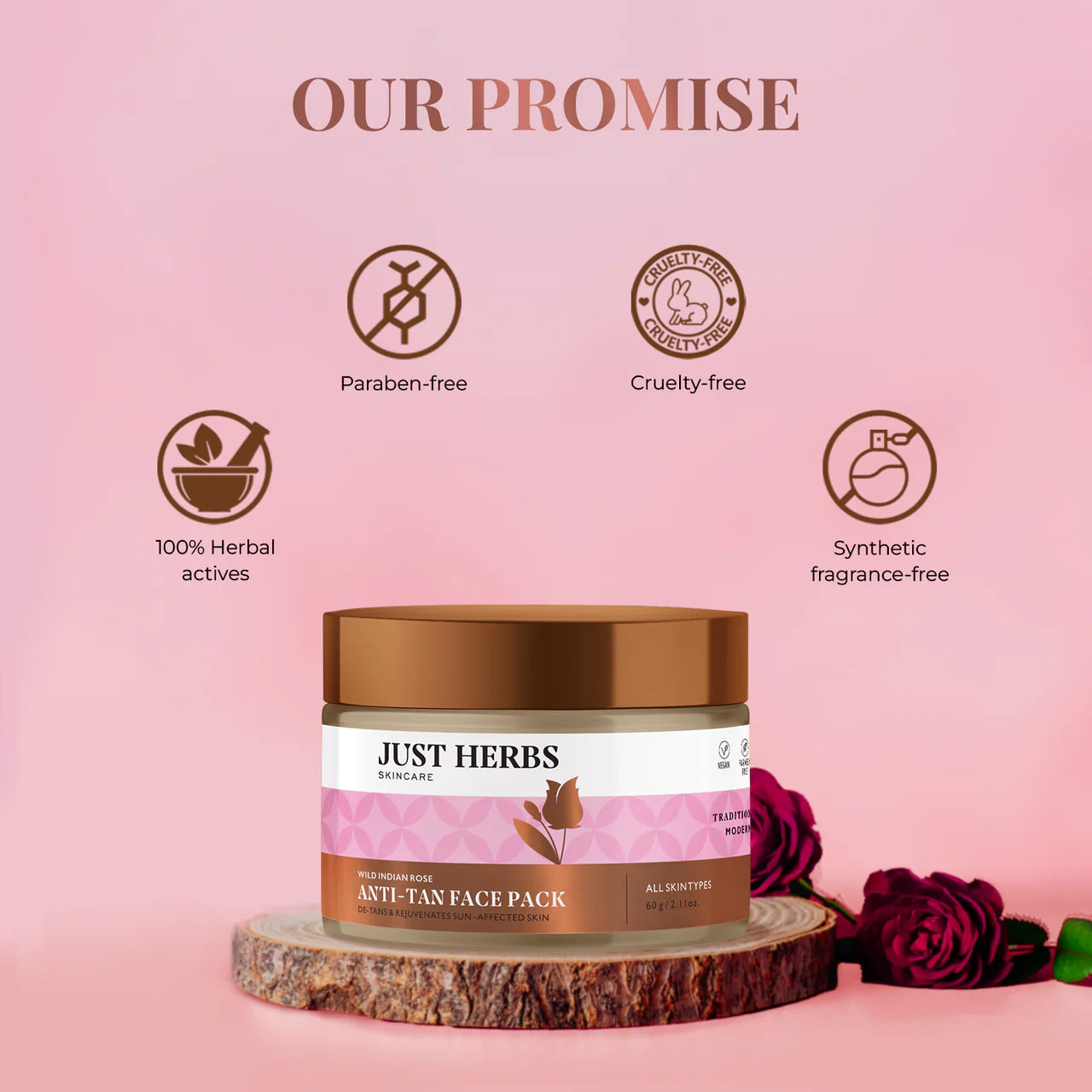 Just Herbs Anti-Tan Face Pack - Wild Indian Rose