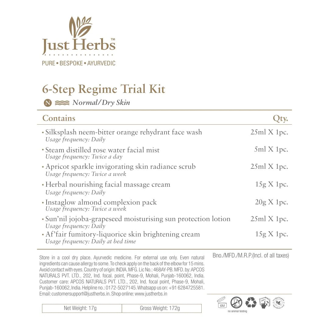 Just Herbs Daily Skincare Essentials Trial Kit for Normal/Dry Skin