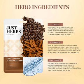 Just Herbs Coffee Sheet Mask with Cinnamon For Pollution Control