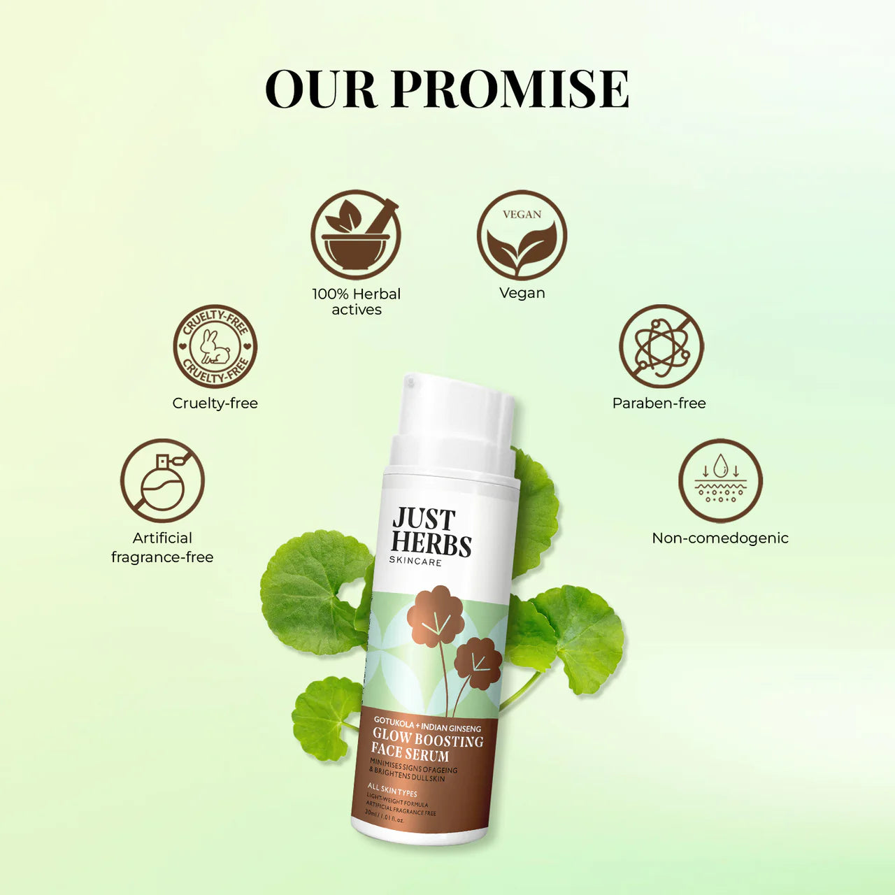 Just Herbs Glow Boosting Face serum with Gotukola and Indian Ginseng
