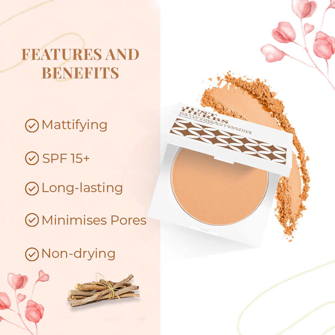 Just Herbs Mattifying and Hydrating SPF 15+ Compact Powder with Rice Starch & Liquorice Root