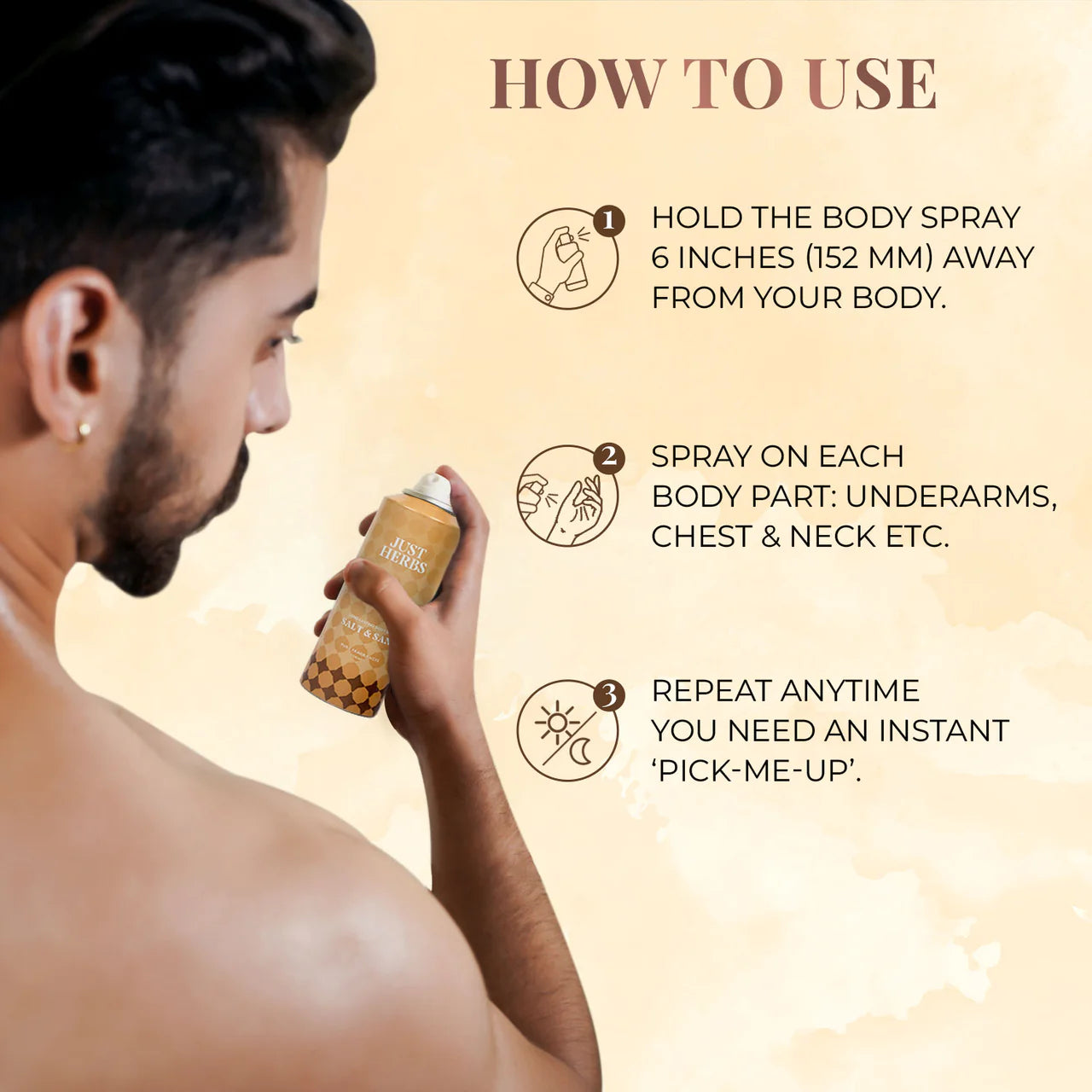 Just Herbs Long Lasting Salt and Sand Deodorant Body Spray For Men