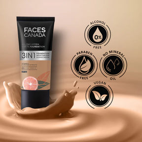 Facescanada 3-in-1 All Day Hydra Matte Foundation Hydrating Lightweight Matte Formula