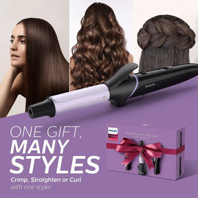 Philips Multi Styler | Straighten, Curl or Crimp with a Single Tool | Quick Click Release Technology | BHH816/00