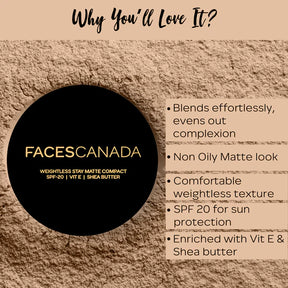 Facescanada Weightless Stay Matte Compact SPF20 Vitamin E & Shea Butter fortifying matte