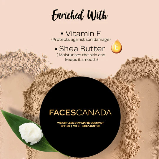 Facescanada Weightless Stay Matte Compact SPF20 Vitamin E & Shea Butter fortifying matte