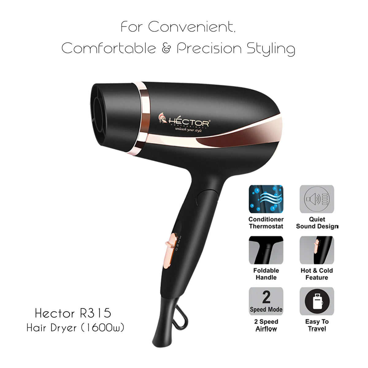 Hector Professional Comfortable & Precision Styling Hair Dryer -1600 Watt