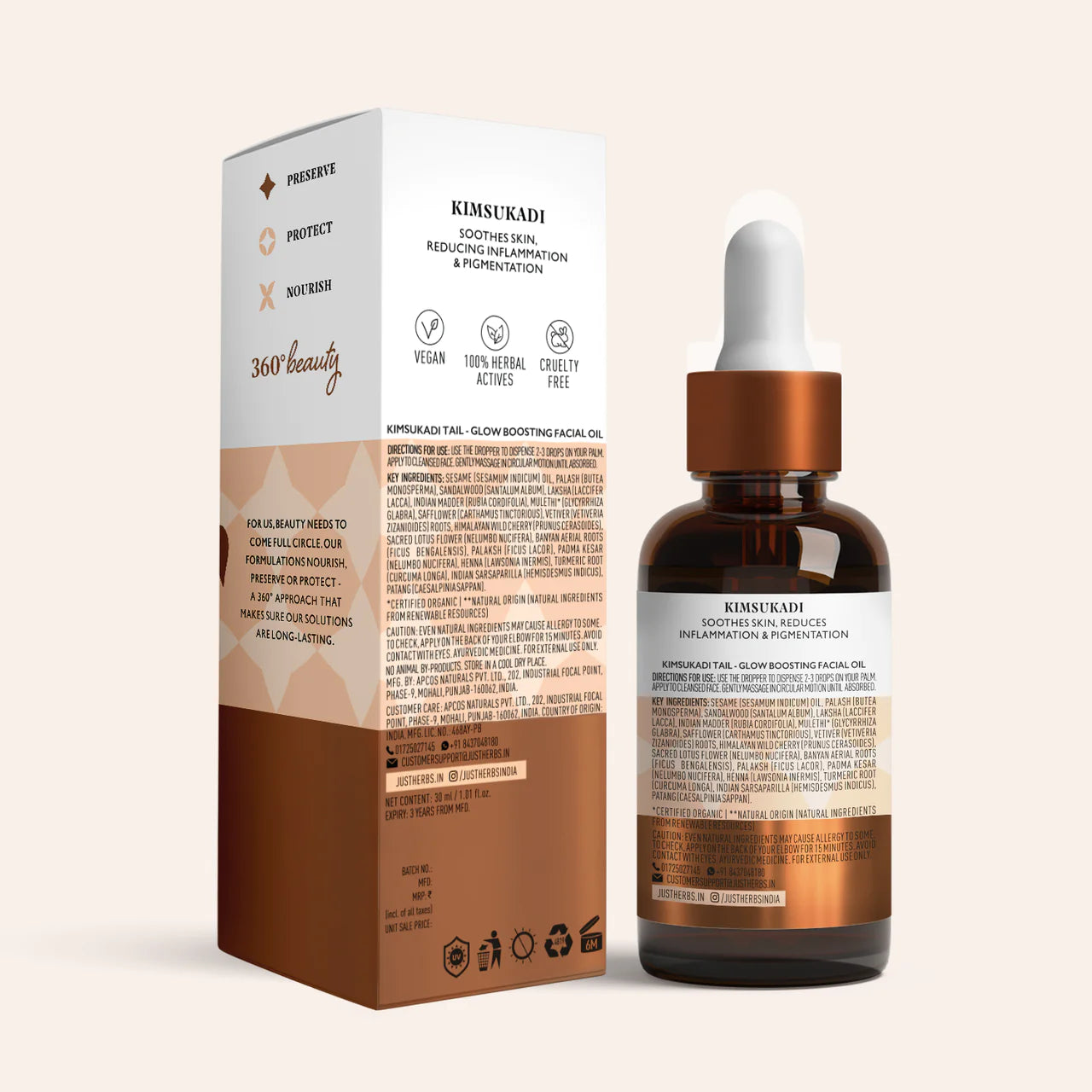 Just Herbs Kimsukadi Tail - Glow Boosting Facial Oil