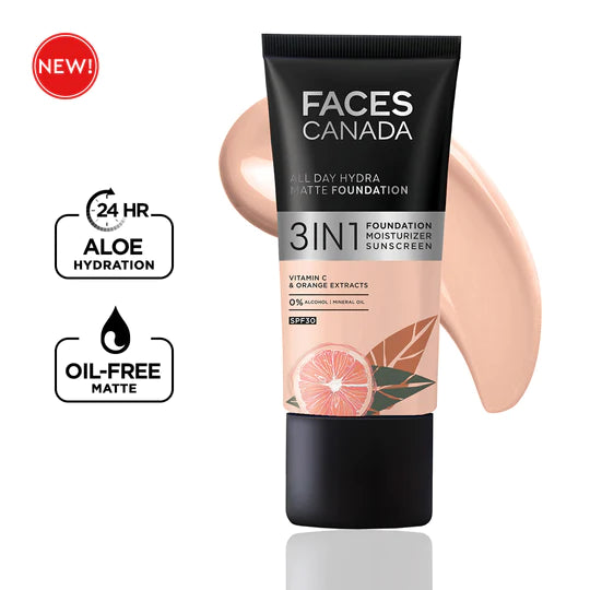 Facescanada 3-in-1 All Day Hydra Matte Foundation Hydrating Lightweight Matte Formula