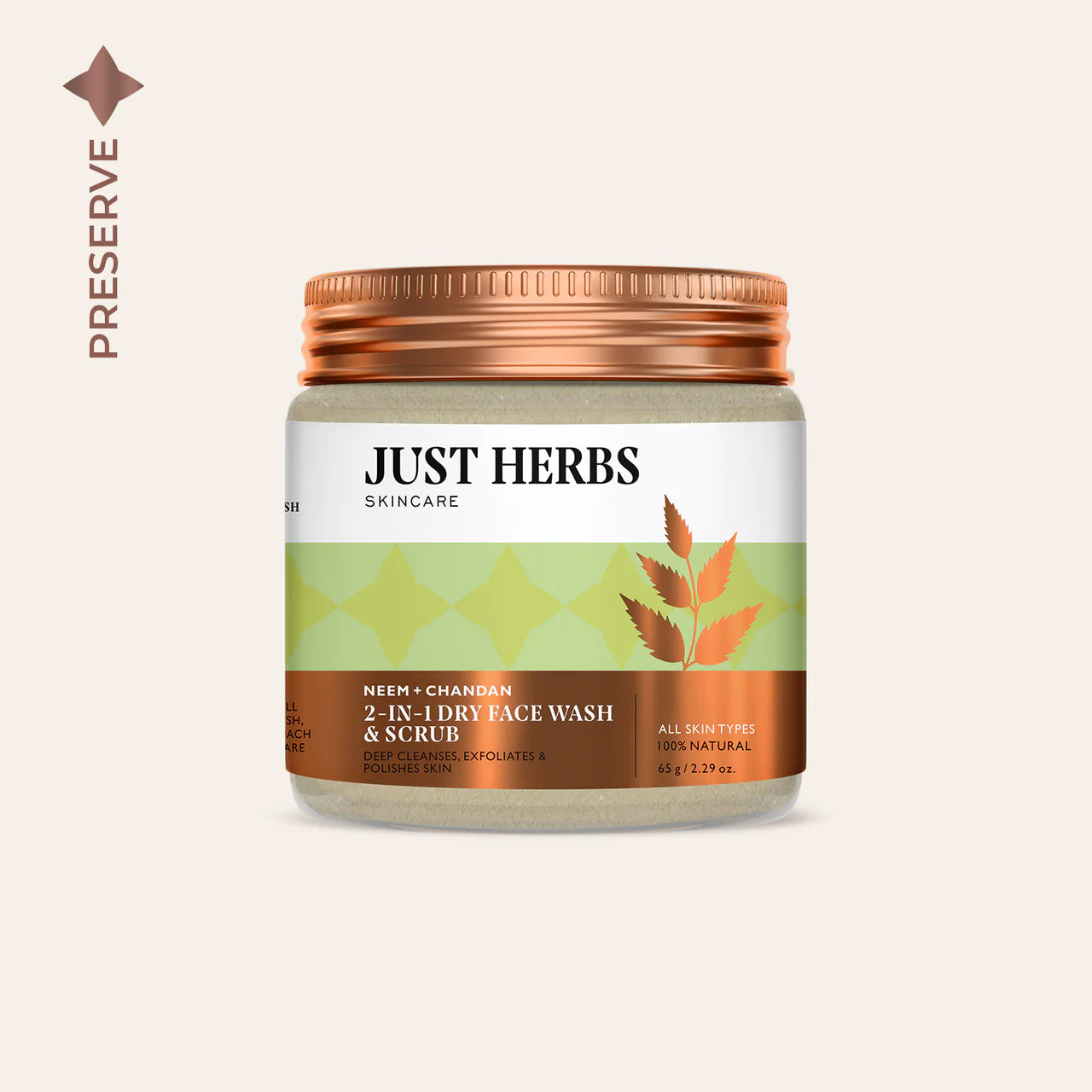 Just herbs  2 In 1 Dry Face Wash & Scrub with Neem and Chandan