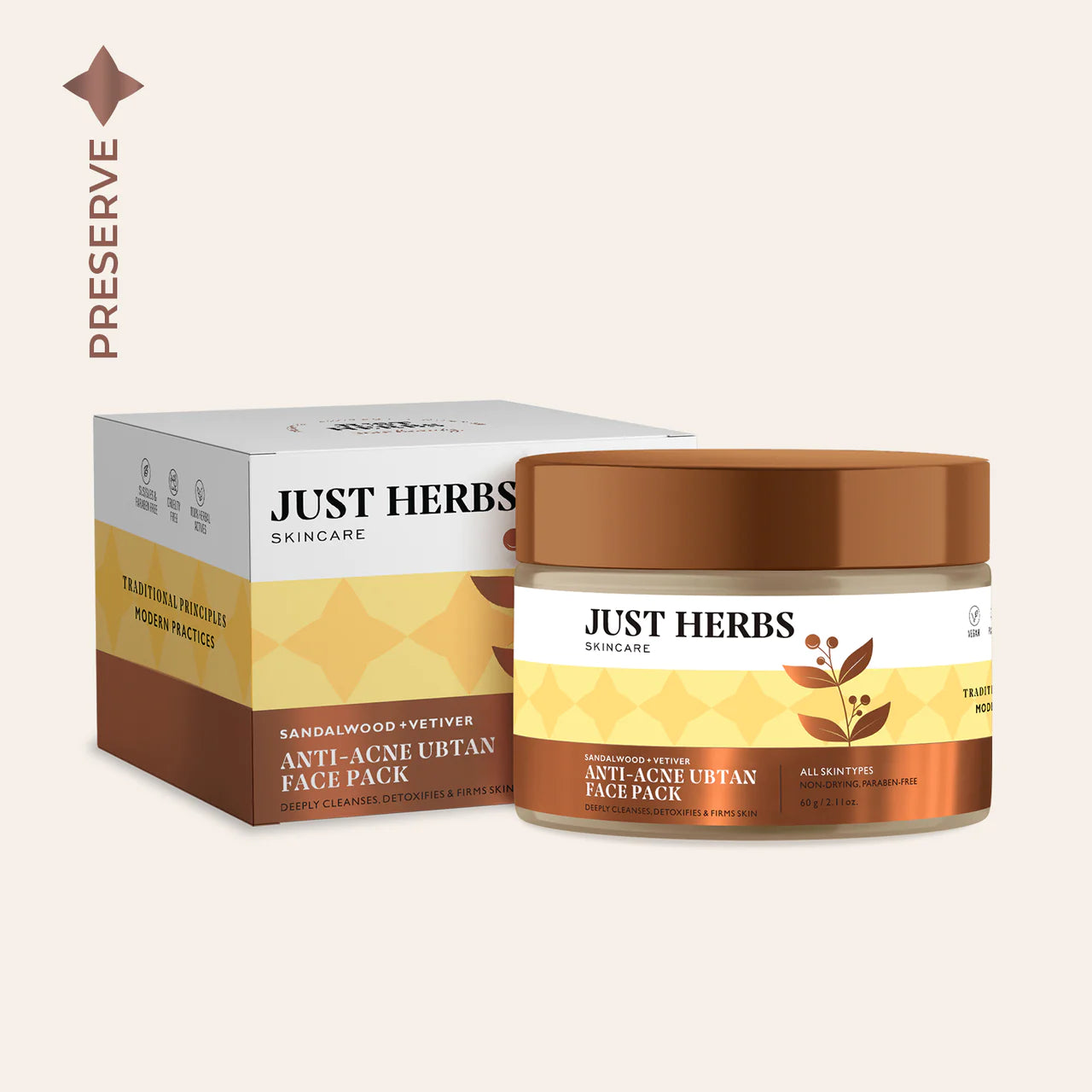 Just Herbs Anti-Acne Ubtan Face Pack with Sandalwood & Vetiver