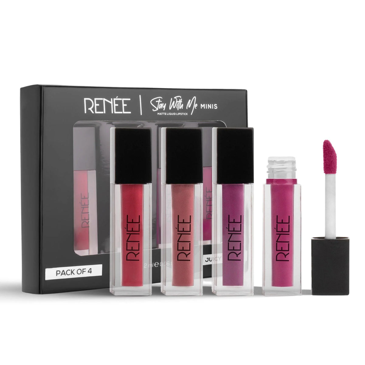 RENEE Stay With Me Minis Matte Liquid Lipsticks Combo Of 4, 2ml Each