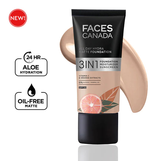 Facescanada 3-in-1 All Day Hydra Matte Foundation Hydrating Lightweight Matte Formula